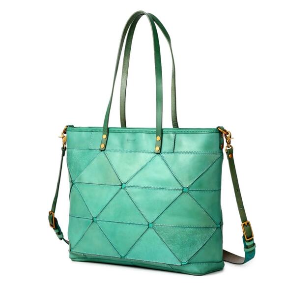 Old Trend Handbags - Old Trend Aqua Leather Pattern Prism Tote Bag Purse